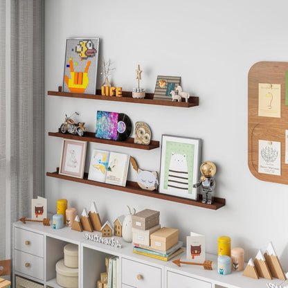 Solid Ash Wood Floating Shelves, Wood Picture Ledge Shelf Set of 2, 48 Inch Long Large Photo Ledge