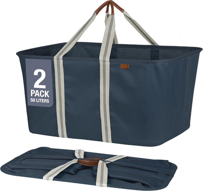 CleverMade Collapsible Laundry Tote - LUXE Navy Noir Cream 2Pack 50L - Foldable Storage