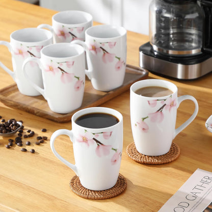 VEWEET Large Coffee Mugs Set of 6, 16 OZ Coffee Cups Set with Handle, Floral Mug Sets Ceramic Cup