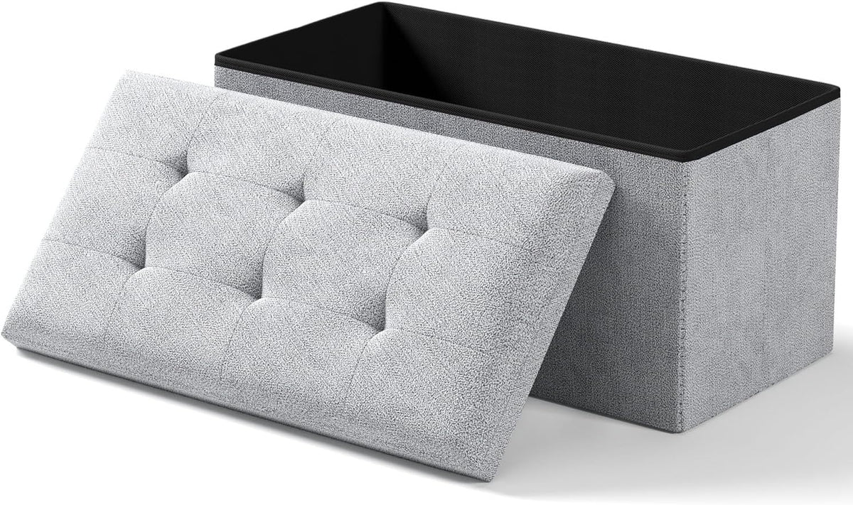 Storage Ottoman Bench, Folding Ottoman Foot Rest, 15 x 30 x 15 Inches, End of Bed Bench, Storage