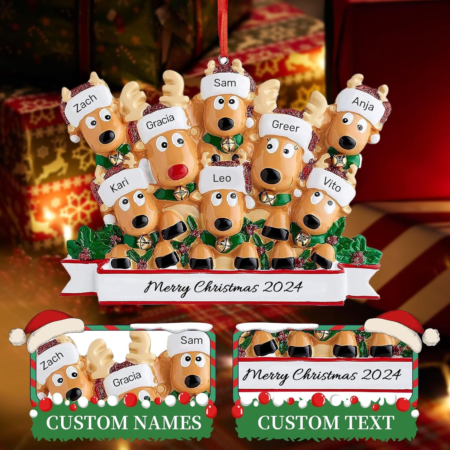 Personalized Christmas Ornaments 2025, Custom Reindeer Family Ornaments for Trees with Names