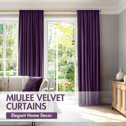 MIULEE Purple Velvet Curtains Thermal Insulated Blackout Curtain Drapes for Bedroom Living Room