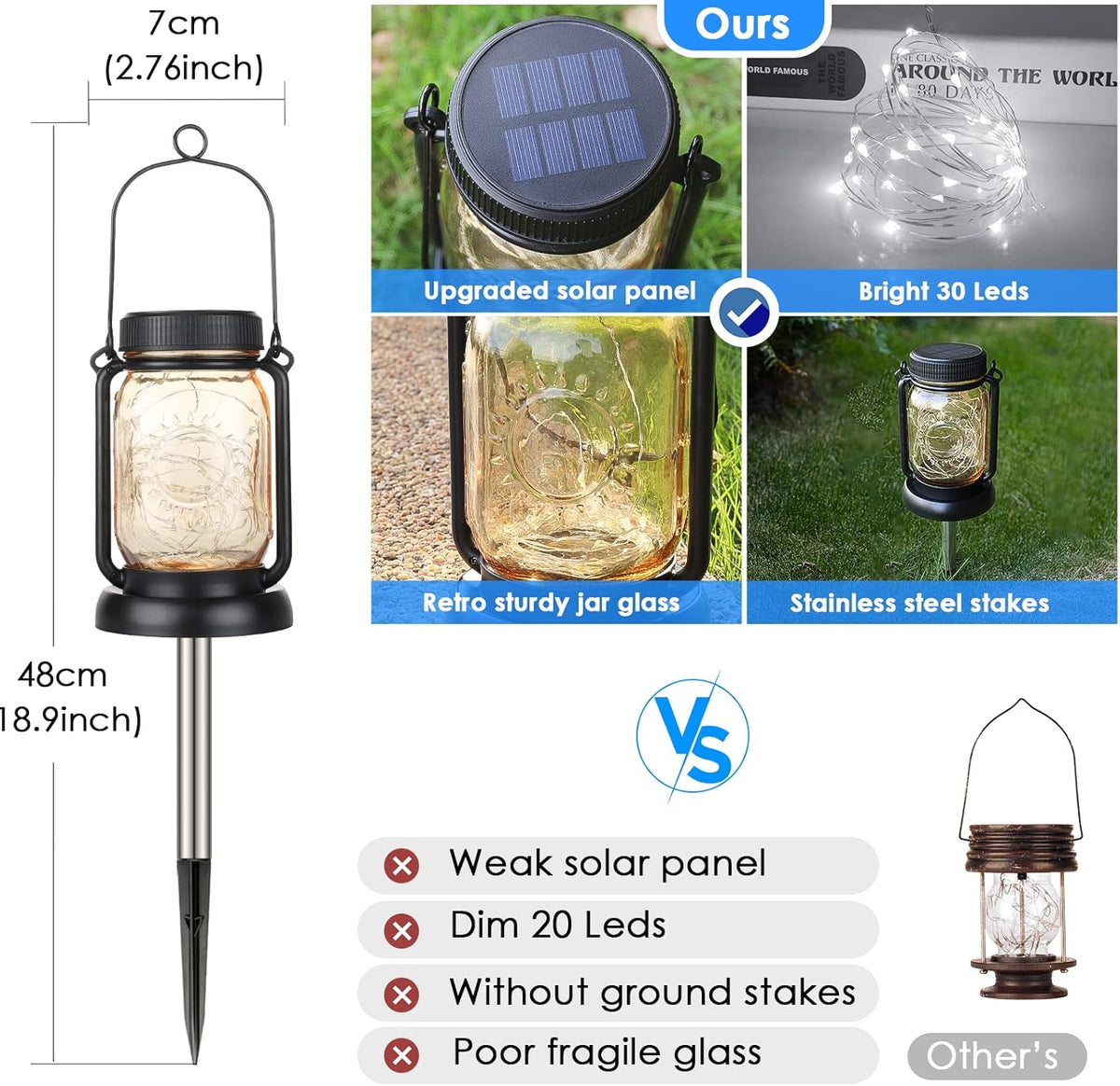 Mlambert Cool White 4 Pack Solar Hanging Mason Jar Lights with Stakes, Waterproof Decorative 30