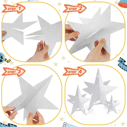 45 Pcs 3D Star Centerpieces Movie Night Decorations for Table in 3 Sizes Hanging Supplies for Red