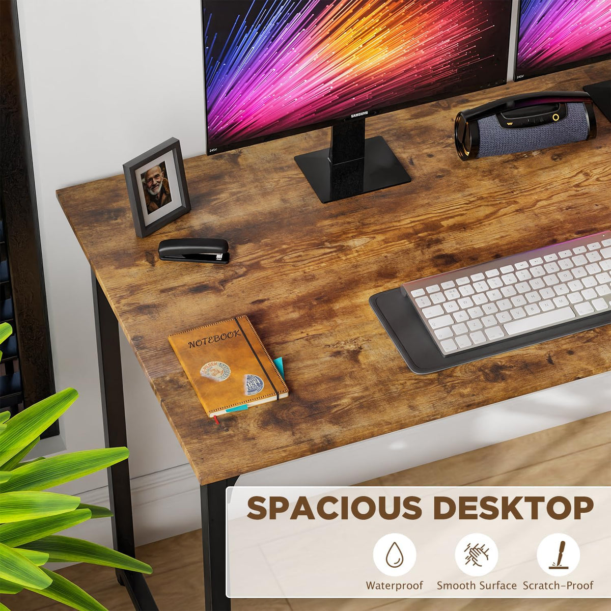 PayLessHere | 47 Inch Computer Desk | Brown | Office Desk with Metal Frame, Adjustable Feet |