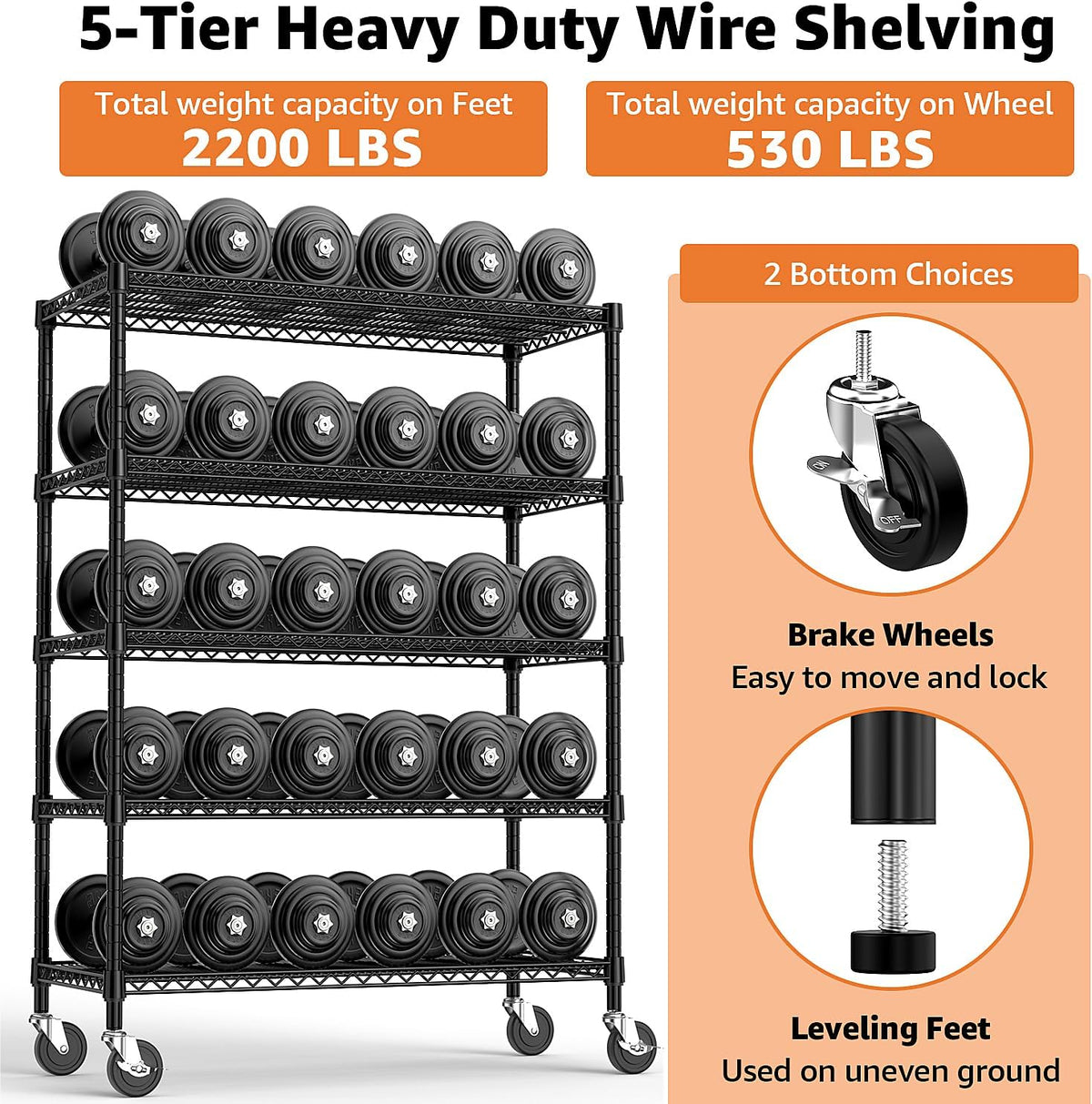 Garage Shelving 5 Tier Industrial Metal Shelving Units for Commercial, Basement, Pantry, Warehouse
