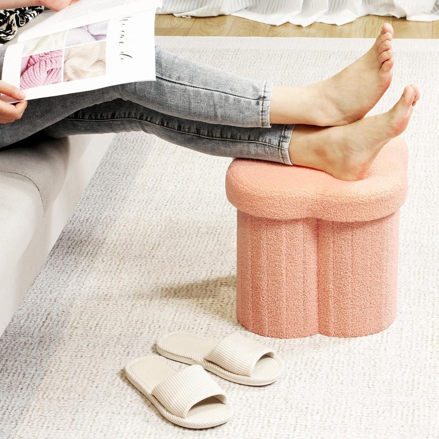 B FSOBEIIALEO Storage Ottoman Cube, Flowers Shaped Ottomans with Storage Foot Stool Footrest for
