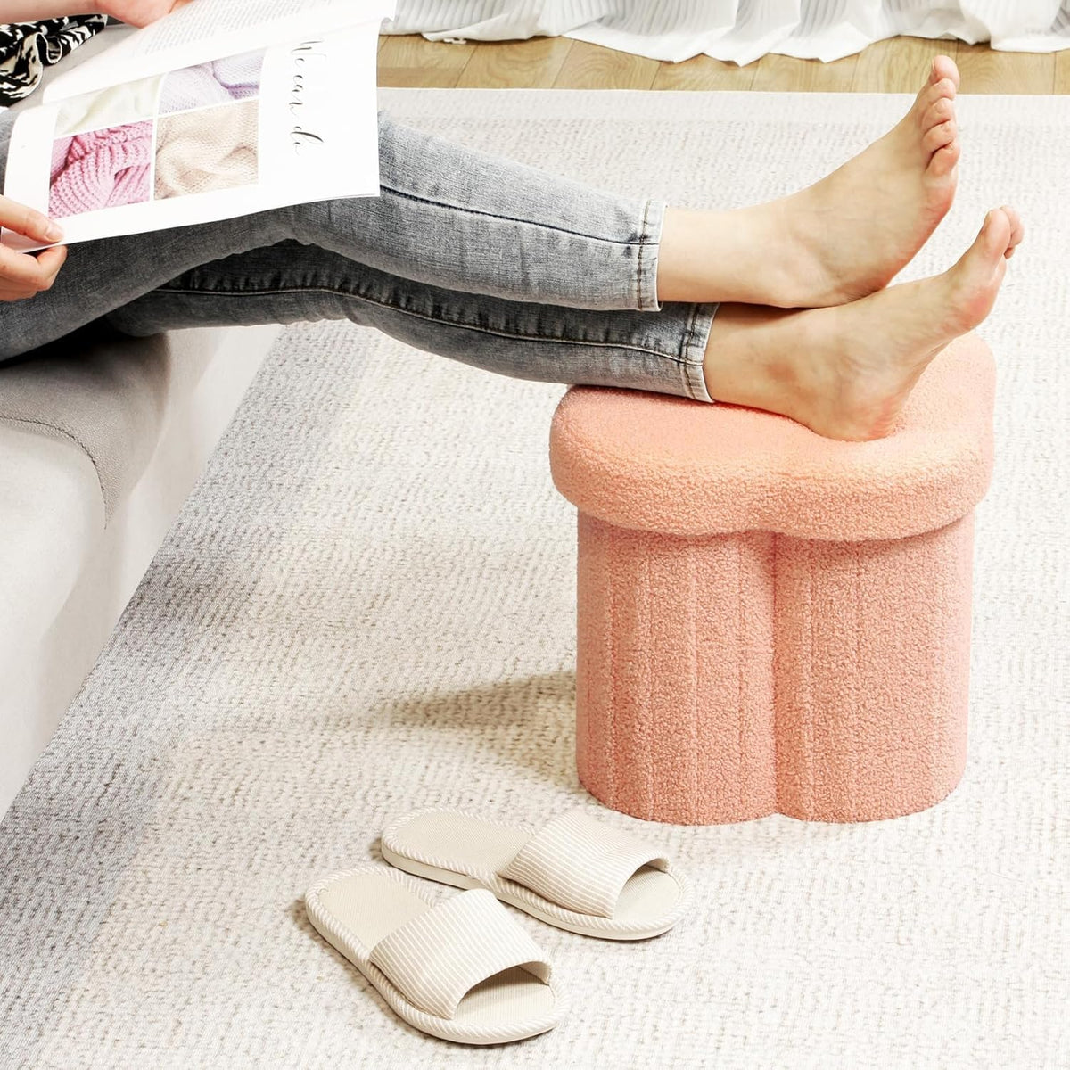 B FSOBEIIALEO Storage Ottoman Cube, Flowers Shaped Ottomans with Storage Foot Stool Footrest for