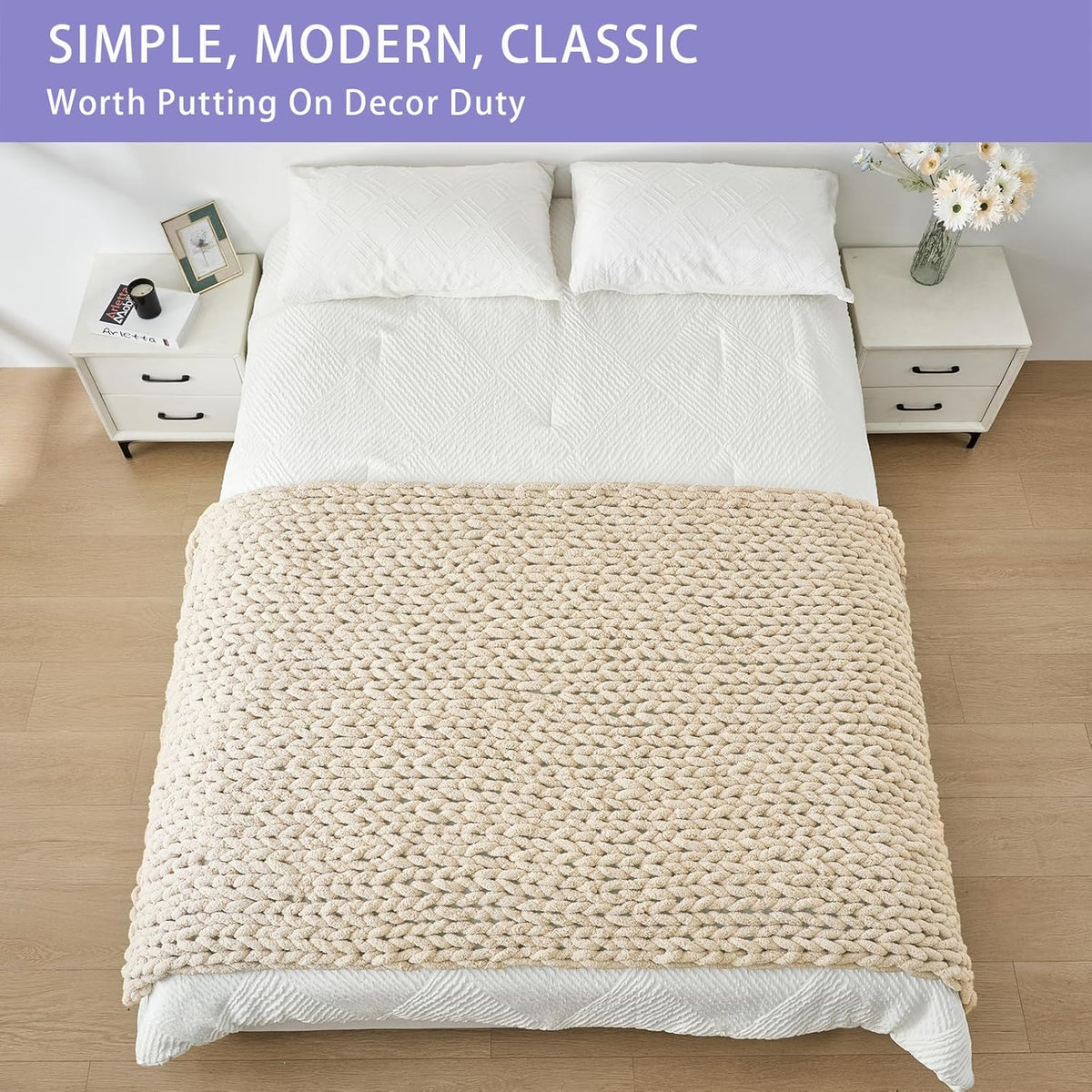 Bigacogo Chunky Knit Throw Blanket for Couch, 40x80 inches, 100% Hand Knitted with Thick Jumbo