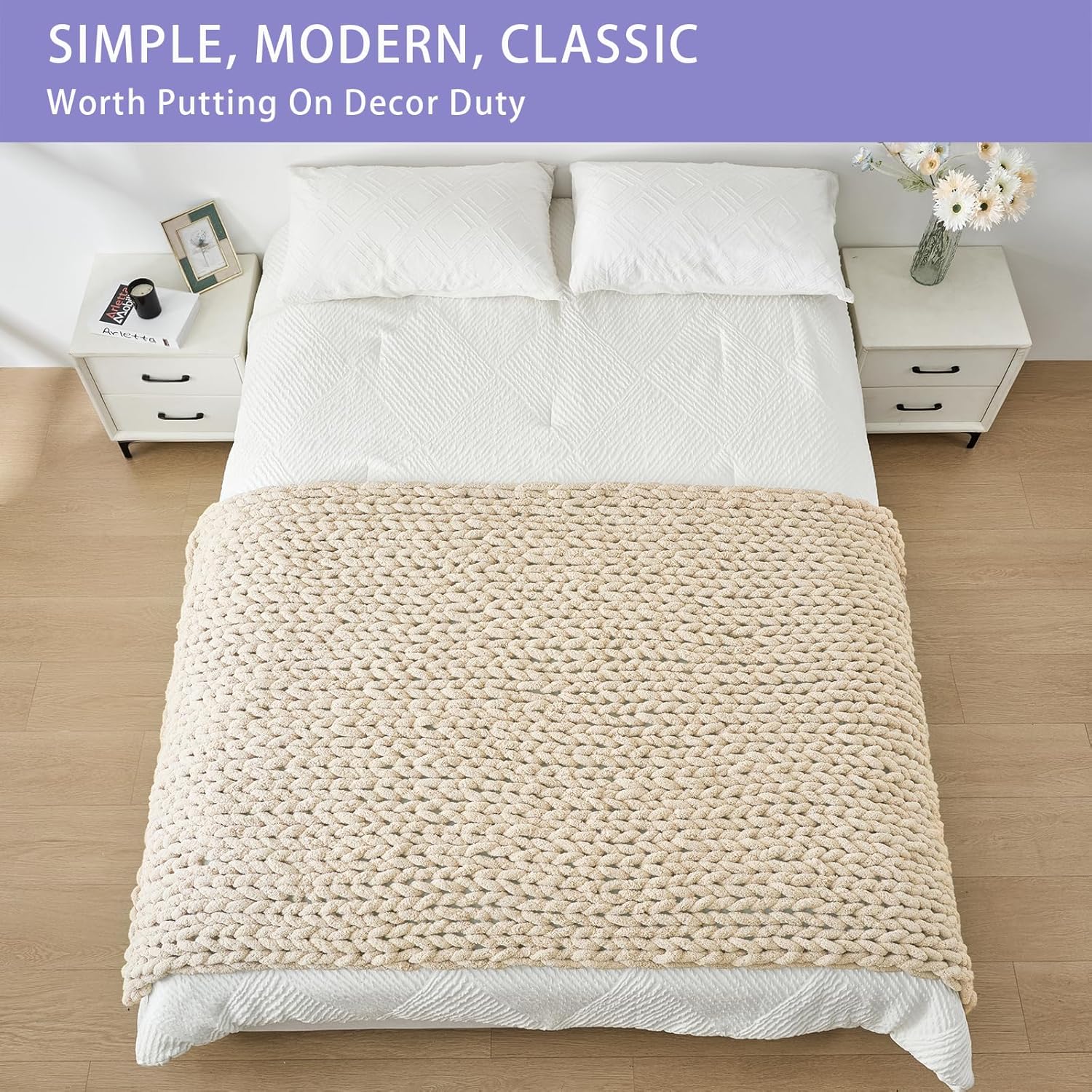 Bigacogo Chunky Knit Throw Blanket for Couch, 40x80 inches, 100% Hand Knitted with Thick Jumbo