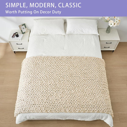 Bigacogo Chunky Knit Throw Blanket for Couch, 40x80 inches, 100% Hand Knitted with Thick Jumbo