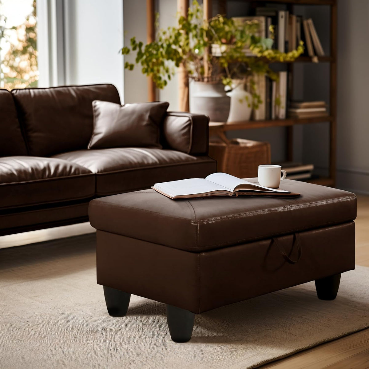 Ottoman Rectangular Storage Ottoman Bench, Faux Leather Footrest, Coffee Table, Stool Footstool
