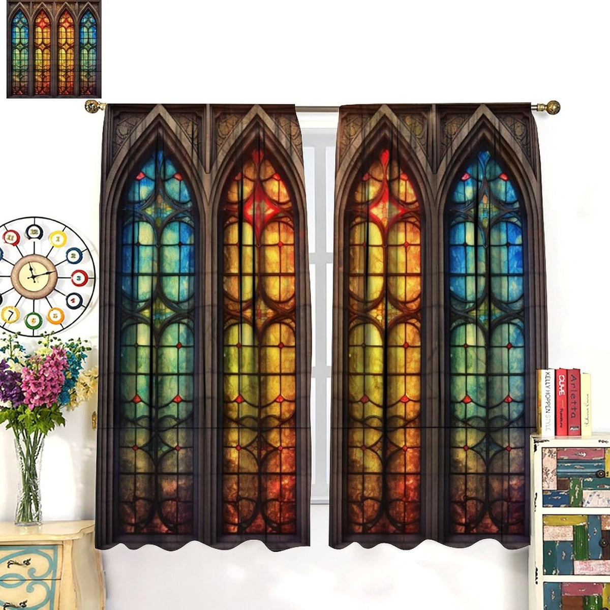 Stained Glass Curtains,Mid Century Vintage Style Abstract Art Home Decor Drapes for Bedroom Living