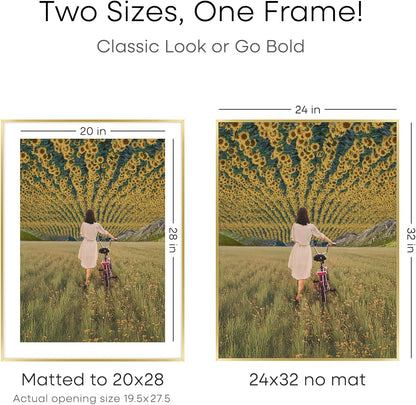 Homeforia 24x32 Poster Frame Gold, High End Metal 24 x 32 Large Picture Frames with Mat 20 by 28