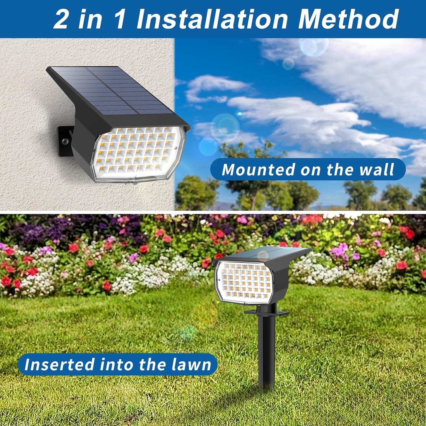 Solar Spot Lights Outdoor Waterproof IP65, 6 Pack Landscape Spotlights with 46 LEDs, 3 Modes Auto