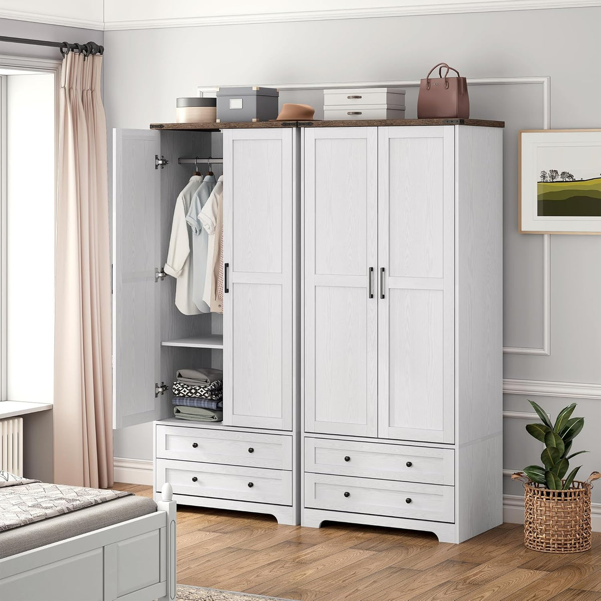 Brafab Armoire Wardrobe Closet with 2 Modern Doors, 71" Tall Freestanding Closet Wardrobe Cabinet