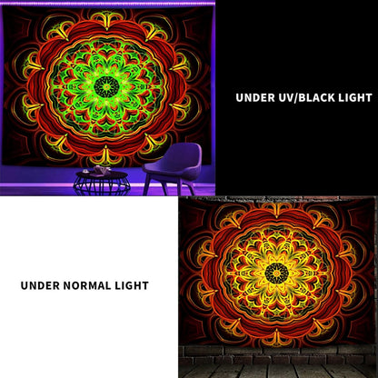 Blacklight Mandala Tapestry Wall Hanging, Psychedelic Black Light Posters for Adults and Teens, UV