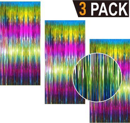 GOER 3.2 ft x 8.2 ft Metallic Tinsel Foil Fringe Curtains Party Photo Backdrop Party Streamers for