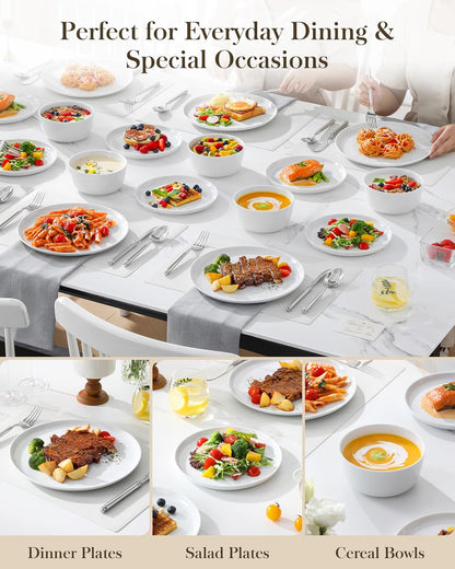 MALACASA 24 Pieces Gourmet Porcelain Dinnerware Sets, Premium Plates and Bowls Set, High-Fired