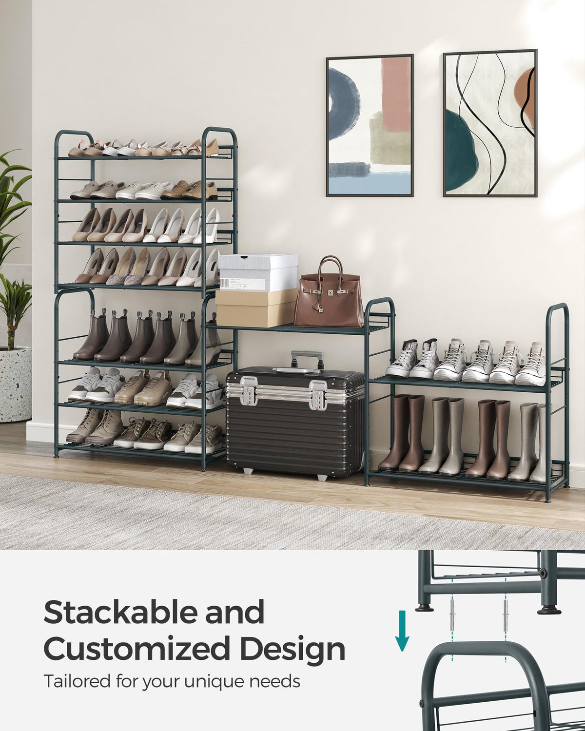 SONGMICS 4-Tier Stackable Metal Shoe Rack, Holds Up to 16 Pairs of Shoes