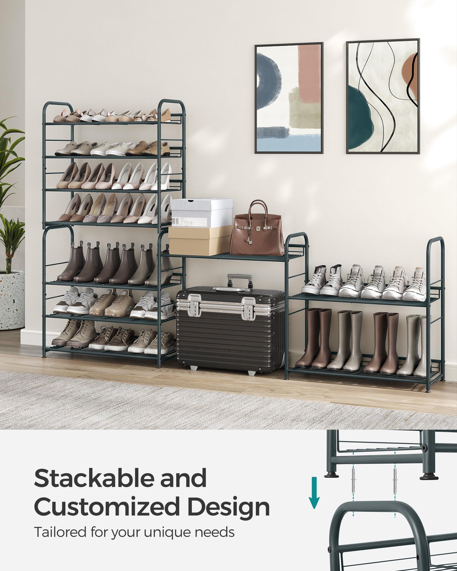 SONGMICS 4-Tier Stackable Metal Shoe Rack, Holds Up to 16 Pairs of Shoes