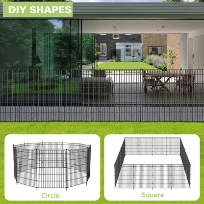 10 Panels No Dig Garden Fence with Gate, 44in(H) × 23.6ft(L) Decorative Metal Outdoor Dog Fence