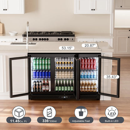 COTLIN 12.45 Cu.Ft Back Bar Beverage Cooler with Low-E Glass Auto Defrost ??3 Door Commercial Under