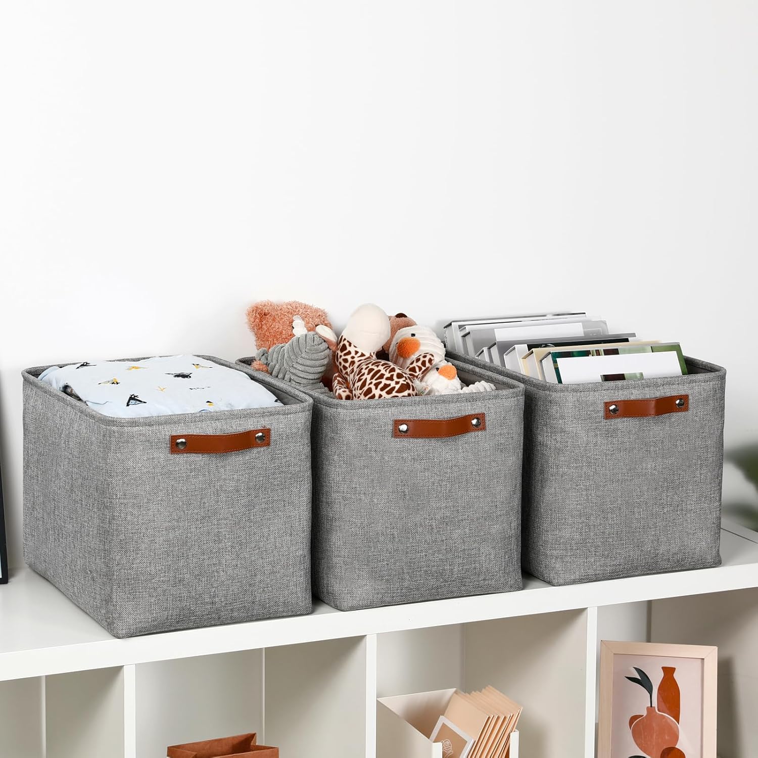 DULLEMELO Large Storage Baskets, 3 Pack Foldable Storage Baskets Bins for Colthes Organizer, Fabric