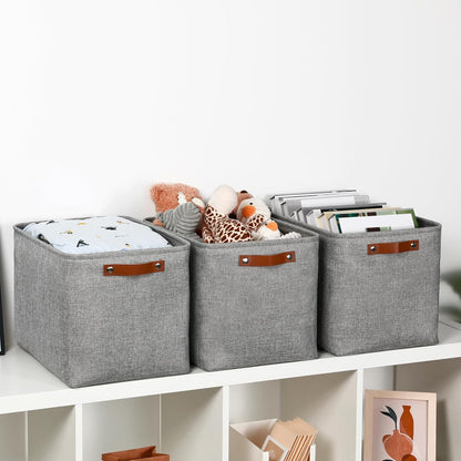 DULLEMELO Large Storage Baskets, 3 Pack Foldable Storage Baskets Bins for Colthes Organizer, Fabric