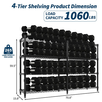 4 Tier Storage Shelving Unit Metal Shelves 70.8"W Wire Shelving, 59.5"H L-Shaped Pantry Shelves