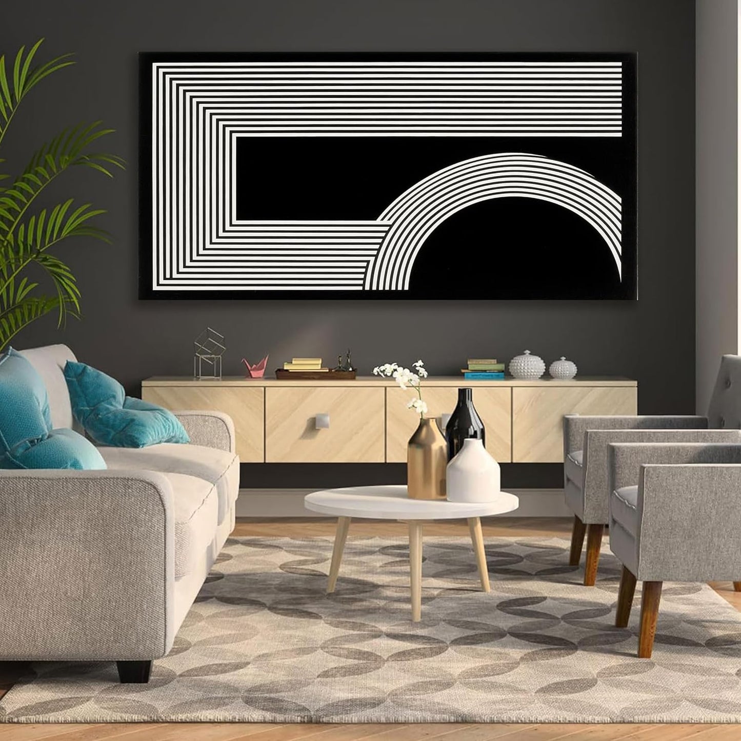 Large Abstract Wall Art Black And White Wall Art Geometric Line Wall Print Painting Artwork Canvas