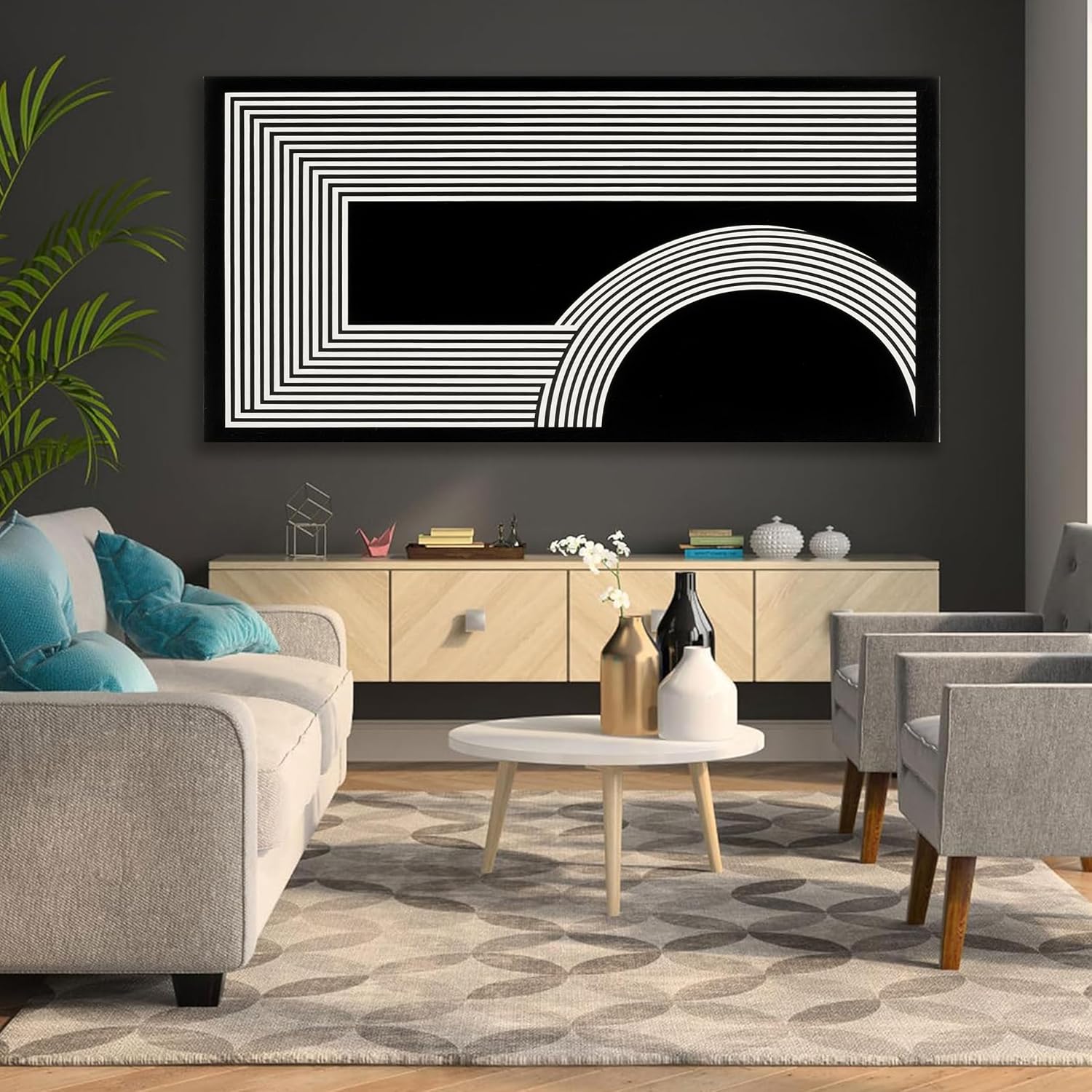 Large Abstract Wall Art Black And White Wall Art Geometric Line Wall Print Painting Artwork Canvas