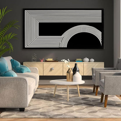 Large Abstract Wall Art Black And White Wall Art Geometric Line Wall Print Painting Artwork Canvas