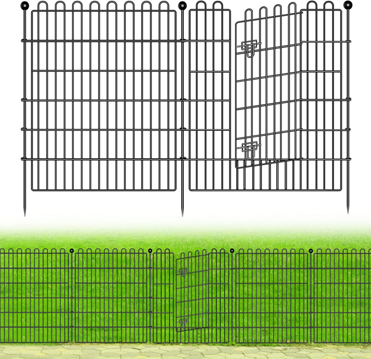 10 Panels No Dig Decorative Garden Fence with Gate for Yard, 32 in(H) X 23.6 ft(L) Animal Barrier