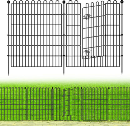 10 Panels No Dig Decorative Garden Fence with Gate for Yard, 32 in(H) X 23.6 ft(L) Animal Barrier