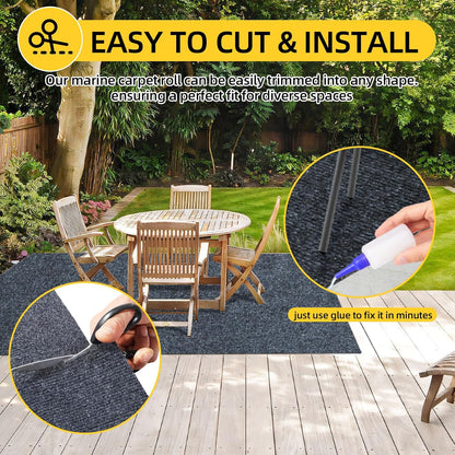 Marine Carpet,5 FT x 10 FT Dark Gray Indoor Outdoor Carpet 0.2" Thick Boat Carpet with Water-Proof