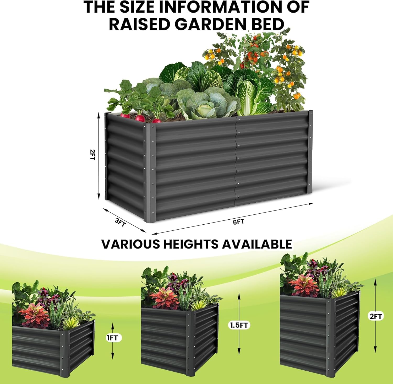 Large Outdoor Planter Boxes Kit Set of 2,6x3x2ft Galvanized Raised Bed Planter with Open-Ended Base