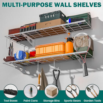 EVERHANGER Garage Wall Shelves, 12 X 48 Inch Wall Mounted Storage Shelves, Heavy Duty Metal