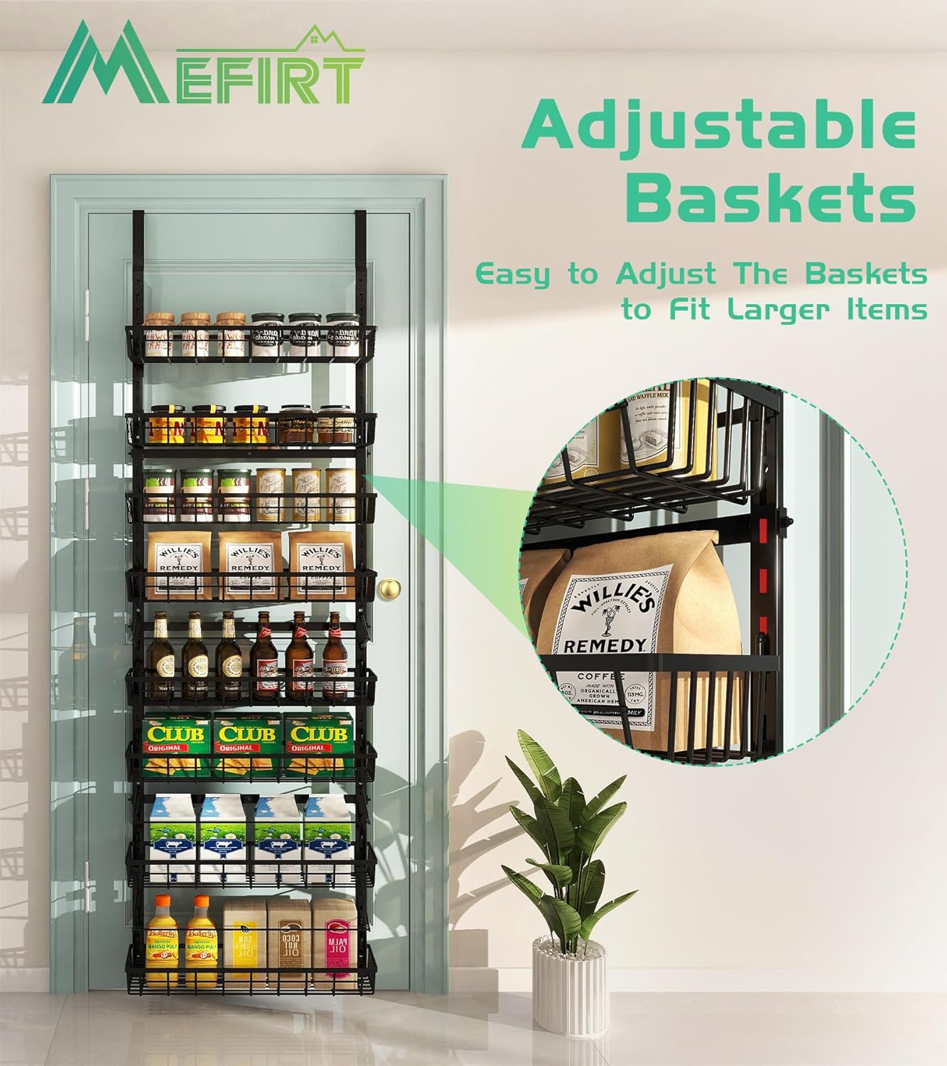 Over The Door Pantry Organizer, Wall Mount Spice Rack, Pantry Hanging Storage and Organization, 8