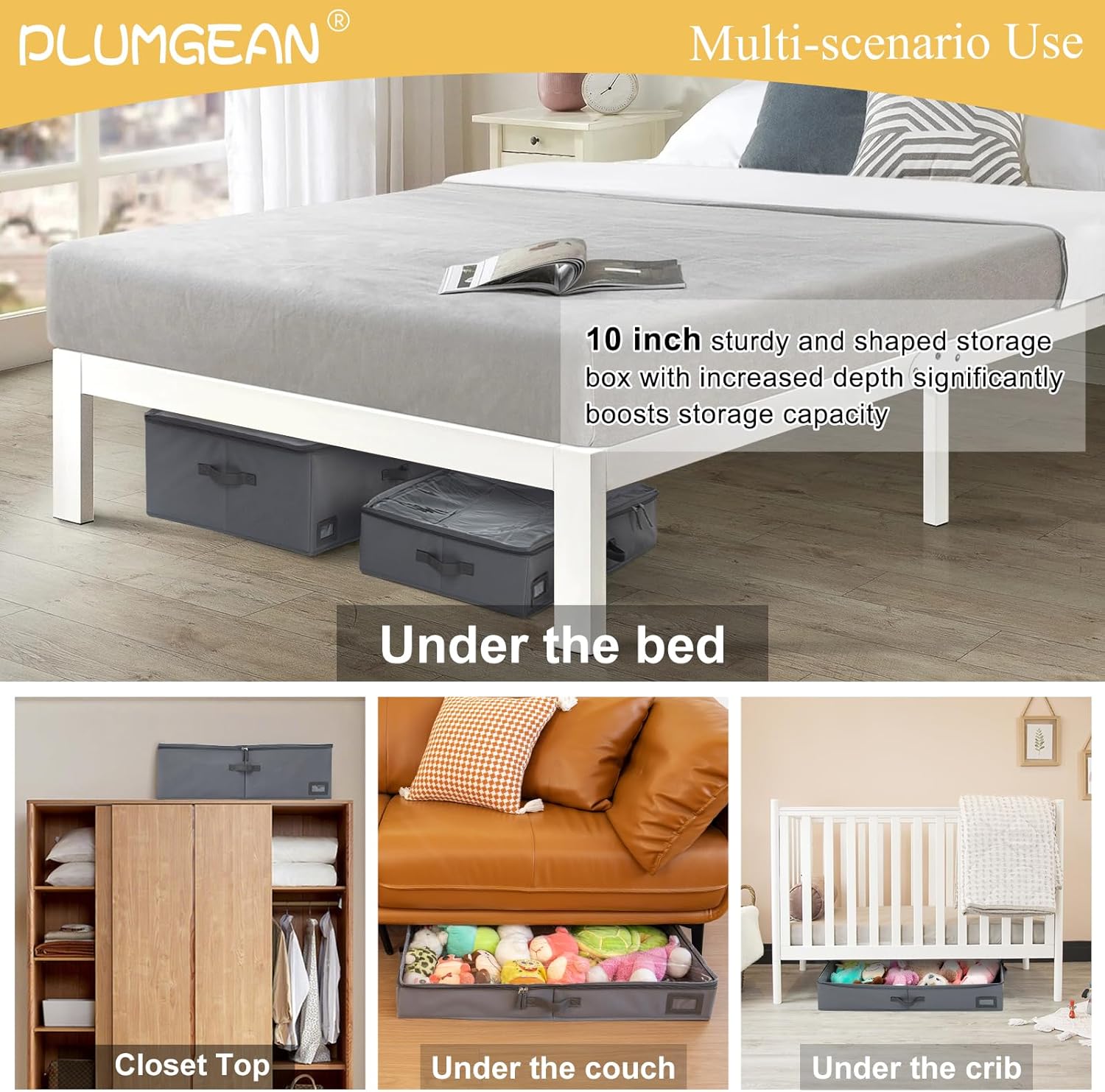 10-Inch Under Bed Organizer, Large Under Bed Storage Container, Underbed Storage Box for Seasonal