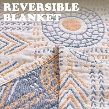jinchan Boho 100% Cotton Muslin Queen Size 80x90 Throw Blanket Lightweight 4-Layer Orange