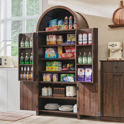 71" Tall Arched Bathroom Storage Cabinet, Modern Fluted Storage Cabinet w/Doors, 3 Adjustable