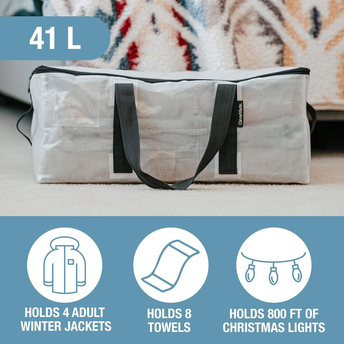 CleverMade Under Bed Storage Bag - Collapsible Storage for Shoes and Clothes Easy Use - Heavy Duty