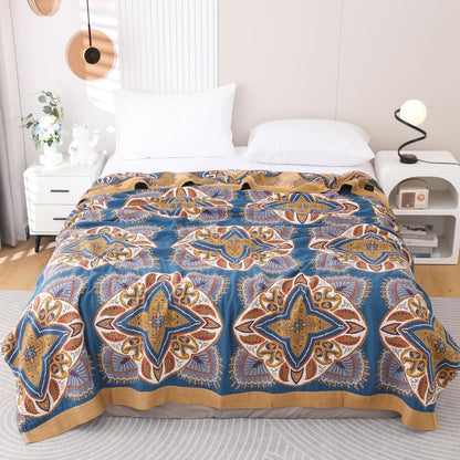 Snycler Boho Throw Blanket for Bed - 100% Cotton Ultra Soft Rustic Quilt Blanket Orange Green
