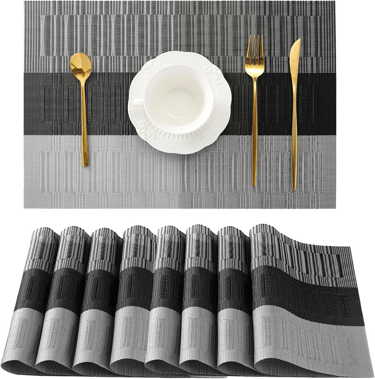 Leetaltree Grey with White Striped Placemats Set of 8 - Heat Resistant Non-Slip Place mats for