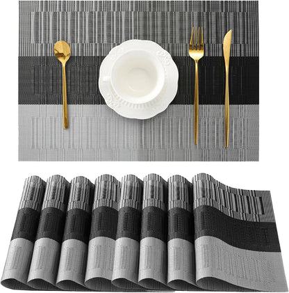 Leetaltree Grey with White Striped Placemats Set of 8 - Heat Resistant Non-Slip Place mats for