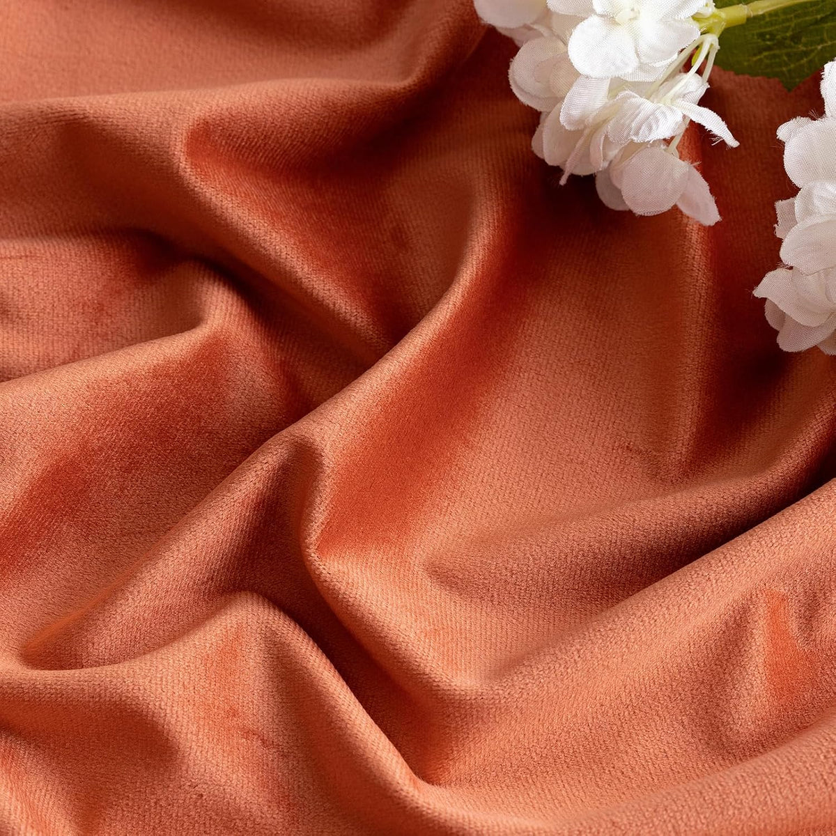 MIULEE Fall Burnt Orange Velvet Curtains 84 Inches Long 2 Panels - Back Tab and Pleated Luxury