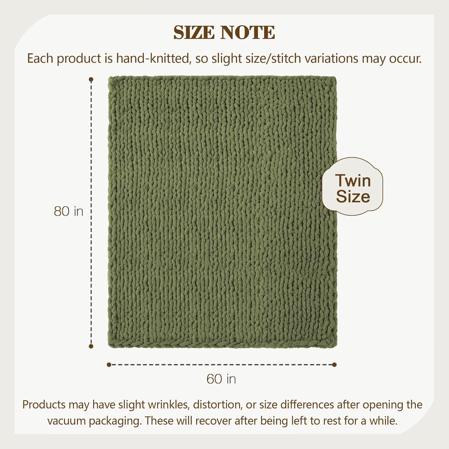 Carriediosa Chunky Knit Throw Blanket 60" X 80" Twin, 100% Hand Made Large Chenille Loop Yarn Soft