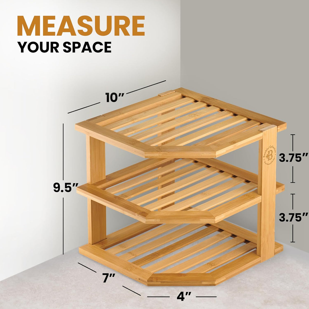 2-Pack Plate Organizer for Cabinet - Bamboo Corner Shelf for Kitchen or Bathroom Storage