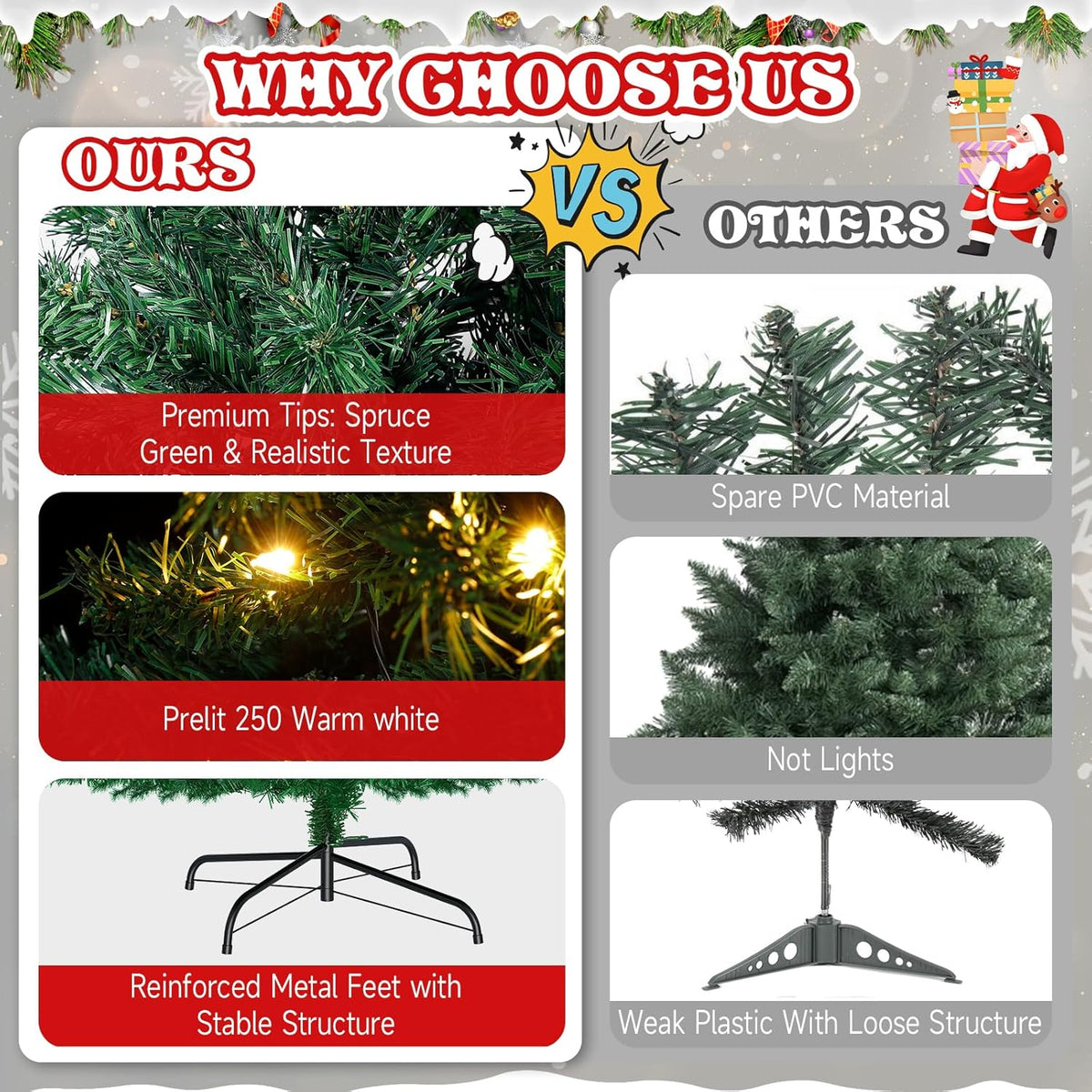 LEVELEVE Premium 6FT Artificial Holiday Christmas Tree w/800 Branch Tips,250 LED Lights for